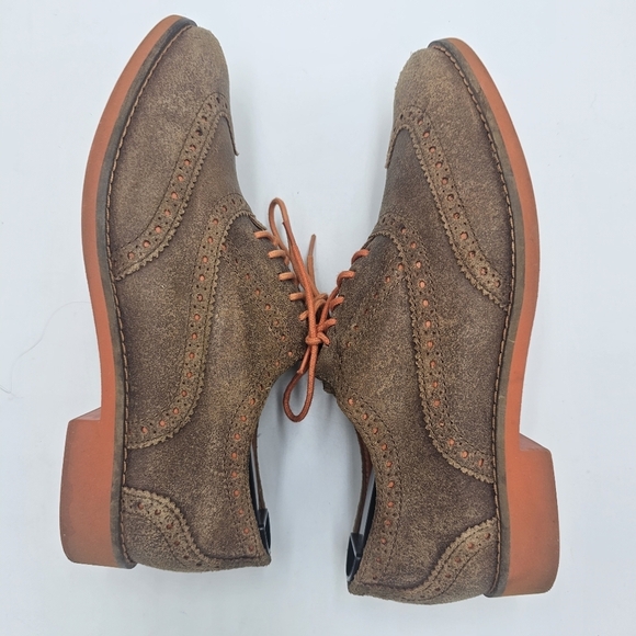 Cole Haan Alisa LunarGrand Wingtip Oxford Brown Suede Orange Sole  Size 6.5 B - Picture 3 of 8